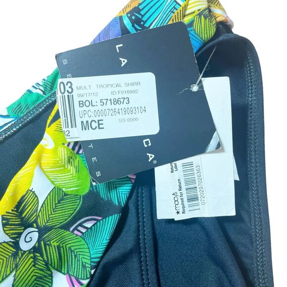 NWT La Blanca Vintage Y2K Ruched Tropical Waist Black Bikini Bottom Size 12 NEW - Picture 12 of 13